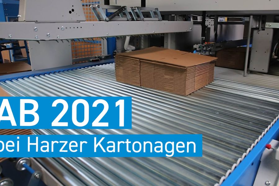 Umreifungs- und Palettierungsmaschine. Seit Frühjahr 2021 bei Harzer Kartonagen.